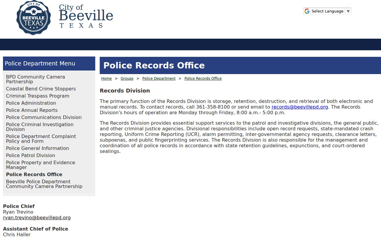 Bee County arrest history Beeville Police records office