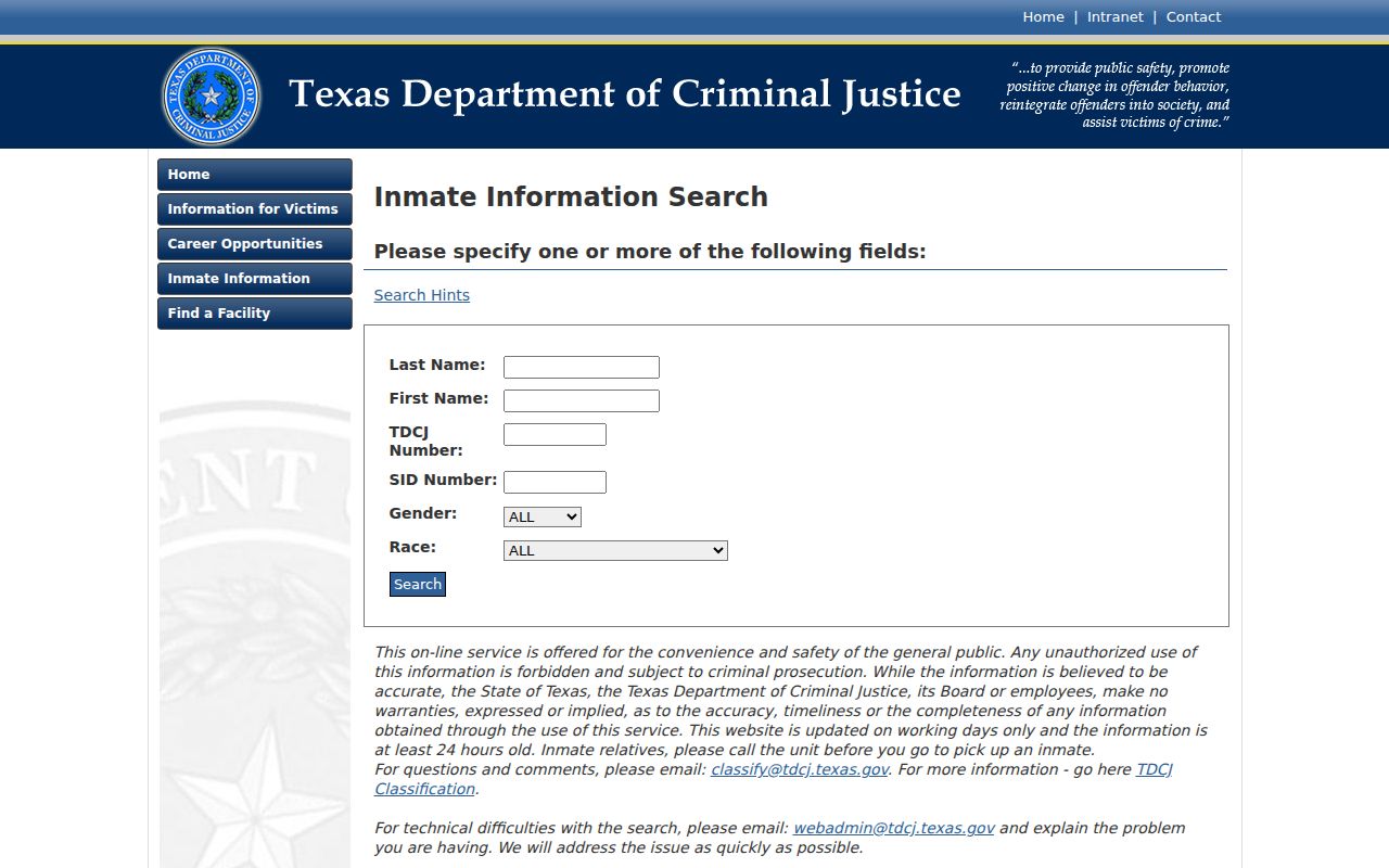 Bee County arrest records TDCJ inmate search