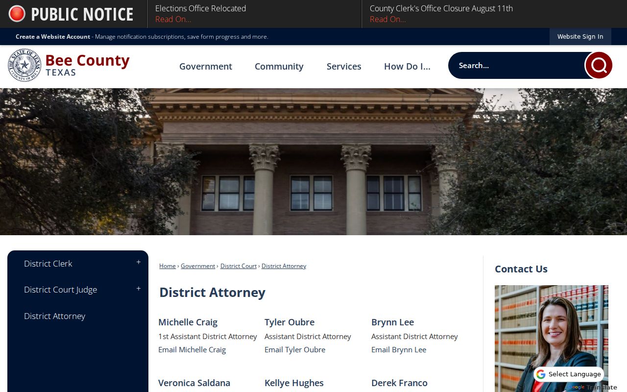 Bee County 156th District Attorney office information
