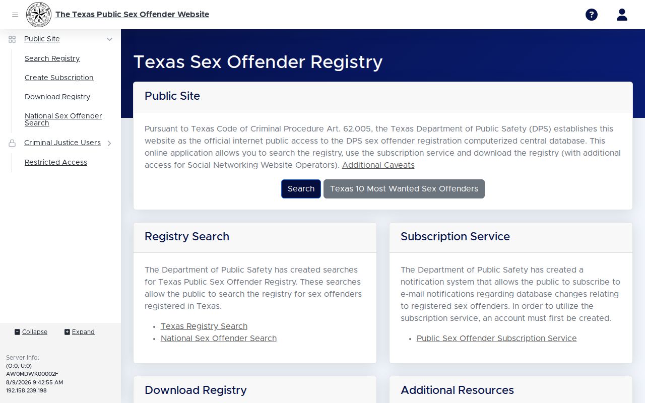Texas Public Sex Offender Registry search for Bee County