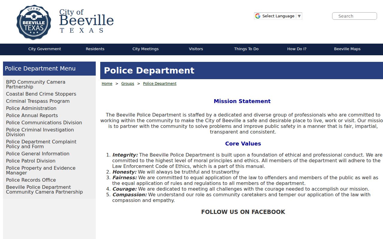 Beeville criminal history Police Department records source